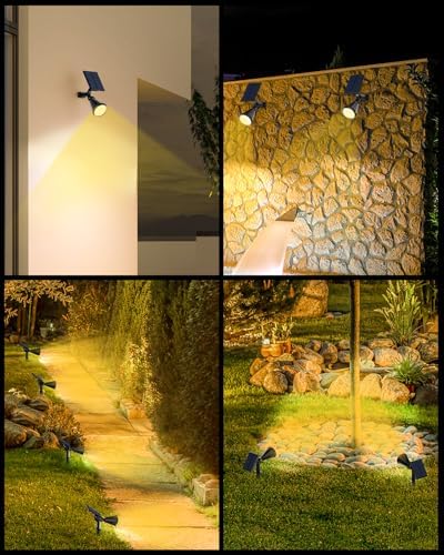Solar Spot Lights Outdoor, 4 Pack Outdoor Solar Lights for Yard, 4 Lighting Mode Solar Landscape Spotlights with Auto On/Off, 2-in-1 Waterproof Wall Lights for Garden, Walkway (Warm White) - Image 2