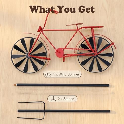 Wind Spinner Vintage Style Metal Iron Garden Decoration Red Bike - Image 3