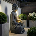 28'' Zen Buddha Water Fountain with LED Light and Pump, 2 Tier Polyresin Meditating Buddha Outdoor Fountain, Lighted Waterfall Statue for Garden Patio Backyard Indoor Decor - Image 4