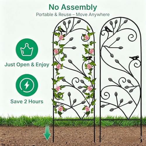 AMAGABELI GARDEN & HOME 2 Pack Garden Trellis for Climbing Plants 47" x 16" Black Iron Potted Support Vines Metal Wire Plant Trellis for Climbing Vegetables Flower Patio Roses Cucumbers Supports - Image 3