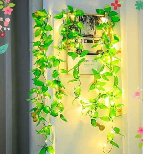 CAKERS Artificial Gourd Vine String Lights|Festive Party Decor Simulation Plants Vine Lights|Faux Rattan Fairy Lights for Party Bedroom Patio,Gold,5m(16.4ft)-50LED-Solar - Image 4
