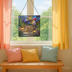 Lantern Path Gnome Stained Glass Suncatcher – Square Hanging Window Panel for Home or Greenhouse – Whimsical Glass Art Gift for Garden Lovers, Christmas, Halloween, Father Days Hw8NZS - Image 5