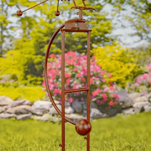 Zaer Ltd. Large Flapping Owl Garden Stake, Metal Wind Kinetic Sculpture, Rusty Color Yard Art Decoration, 58H x 35.5L x 21W inches - Image 4
