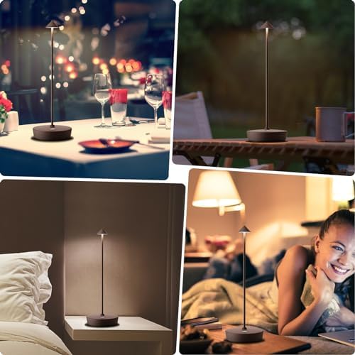 2Pack Rechargeable Cordless Table Lamp, Portable Powered LED Battery 6000mAh Metal USB Desk Lamp, 3 Levels Brightness Light for Restaurants Outdoor (2pack ferruginous) - Image 5