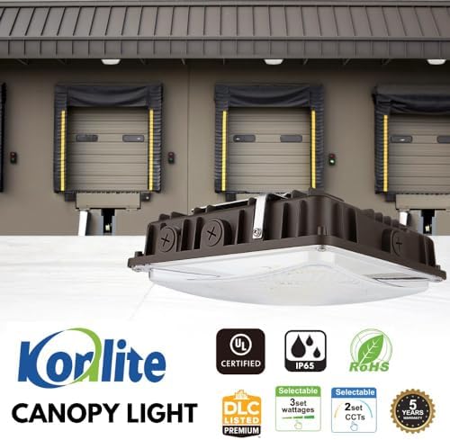 Konlite 63W/45W/30W LED Canopy Light - Selectable - 5000K/4000K - 9,360LM - Dimmable - 120-277V - 250W Equal, Residential & Commercial Indoor & Outdoor Light Fixture, UL, Dark Bronze - 6 Pack - Image 2