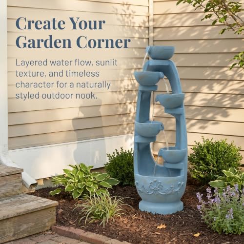 Bumilgar Water Fountain Outdoor - 52.95 Inches 6 Tired Modern Indoor Floor Standing Outdoors Fountains with Lights Pump for Garden Patio Backyard Porch Home Art Decor - Image 2