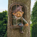 Gnome Statue Tree Face Outside Yard Art Outdoor Statue, 12 Inch Elf Out of The Window Tree Decor and Yard Decorations, Whimsical Gnomes Garden Sculptures & Statues, Fairy Tree Peeker Ornaments by GardenWhisper