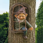 Gnome Statue Tree Face Outside Yard Art Outdoor Statue, 12 Inch Elf Out of The Window Tree Decor and Yard Decorations, Whimsical Gnomes Garden Sculptures & Statues, Fairy Tree Peeker Ornaments by GardenWhisper