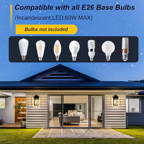 OKELI Dusk to Dawn Outdoor Wall Lights, Exterior Waterproof Lantern, Front Porch Sconce Lighting with Water Ripple Glass Shade, Anti-Rust Wall Lamps Outside Lights for Garage (Black-SIZE-S-2pack) - Image 5