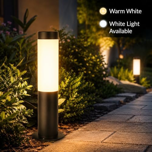 Outdoor Wired Bollard Light, Black Stainless Steel Cylinder Lamp - Image 4