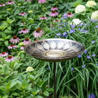 African Daisy Brass Stake Birdbath Antique Patina Finish Outdoor Garden Decorative Wildlife Water Bowl Yard Lawn Patio - Image 3