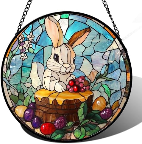 CHATYOUNG Stained Glass Window Hanging Color Berry Rabbit Large 15" - Animal Suncatcher Door Garden Home Decor and Christmas Mother's Day Birthday Gift Grandma Mom Women Men Animals Lover by CHATYOUNG