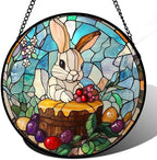 CHATYOUNG Stained Glass Window Hanging Color Berry Rabbit Large 15" - Animal Suncatcher Door Garden Home Decor and Christmas Mother's Day Birthday Gift Grandma Mom Women Men Animals Lover by CHATYOUNG