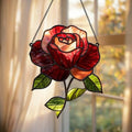 Crimson Rose Flower Acrylic Suncatcher Size 10 inches, Flower Sun Catchers for Window Hanging, Stained Glass Effect Garden Decor, Gift for Mother's Day, Mom, Grandma, Wife, Women by GIKZO