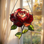 Crimson Rose Flower Acrylic Suncatcher Size 10 inches, Flower Sun Catchers for Window Hanging, Stained Glass Effect Garden Decor, Gift for Mother's Day, Mom, Grandma, Wife, Women by GIKZO
