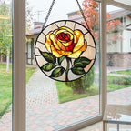Yellow Rose Stained Glass Window Hanging Suncatcher Gifts for Women 12" - Image 5