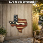 Texas "Home" State Shape Sign — Vintage American Flag Wall Decor — UV-Printed Aluminum (Not Real Wood) — Patriotic State Pride Art for Indoors & Outdoors — Made in USA - Image 4