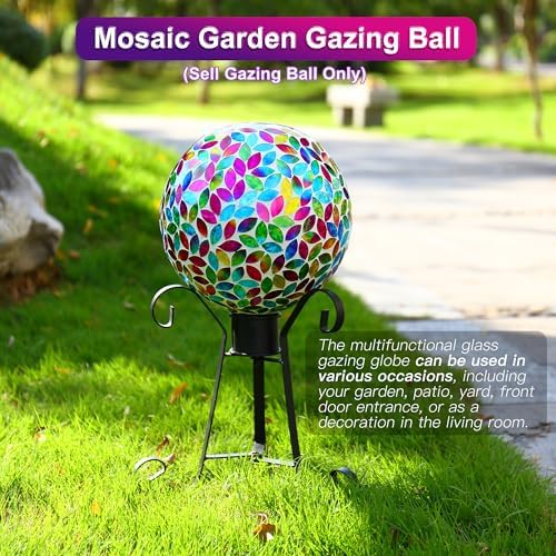 SAVENNA Mosaic Garden Gazing Ball 10 Inch, Glass Decorative Sphere for Indoor & Outdoor Garden, Patio, Home & Yard, Multicolor Petal Pattern - Image 3
