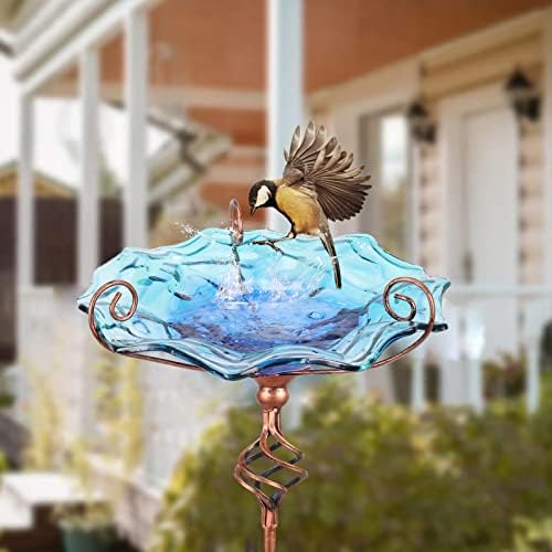 VCUTEKA Glass BirdBath Outdoor Birdfeeder with Metal Stake Garden Decor - Image 2