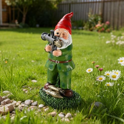 Large Garden Gnome Statue with Guns, Solar Military Army Soldier Guardian Hunter Gnome Garden Decoration Figurine Lights Porch Decor Valentine's Day Men Gift Scale War Combat Guards Patriotic Dwarves - Image 6