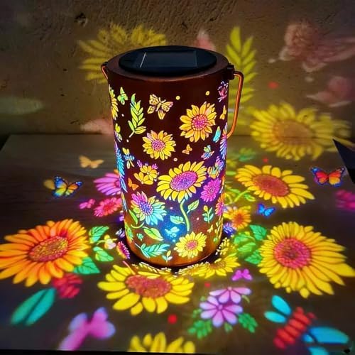 Sunflower Solar Lantern, Sunflower Glow Solar Garden Lantern, Colorful Sunflower Glow Solar Garden Lantern, for Garden, Patio, Pathway Lantern, Metal Lanterns Decorative Outdoor (2Pcs Colorful) - Image 3