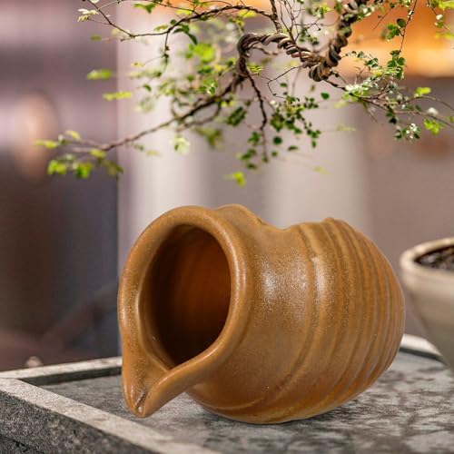 Pond Spitter Ceramic Jug Water Fountain Garden Outdoor Water Feature Planter Plant Flower Pot Jar Fish Tank Cave Waterfall Backyard Water Feature Outside Decoration Hydroponic Vase (Light Brown) - Image 6