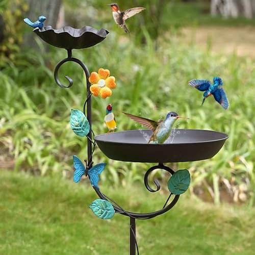 Free Standing Bird Baths for Outdoors, 58" H Decorative Bird Bath Feeder Combo with Metal Stake, Upgraded 5 Spikes Detachable Antique Birdbaths for Garden Patio Yard Lawn (Butterfly) by Aifeorzo
