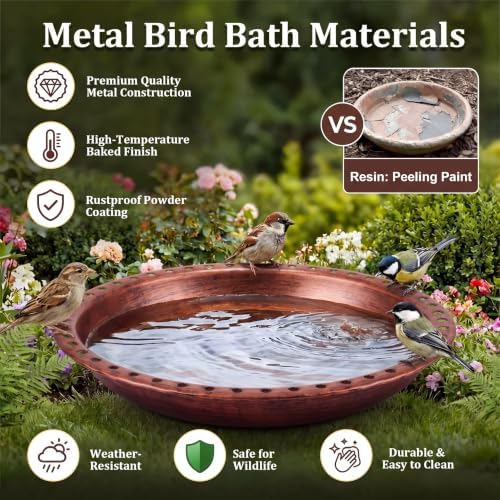 Bird Bath Bowl, Metal Rolled Edge Cutout Bird Bath for Outdoor - Image 4