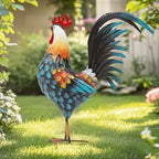 32" Majestic Metal Rooster Yard Decor, Large Outdoor Garden Statue by Unknown