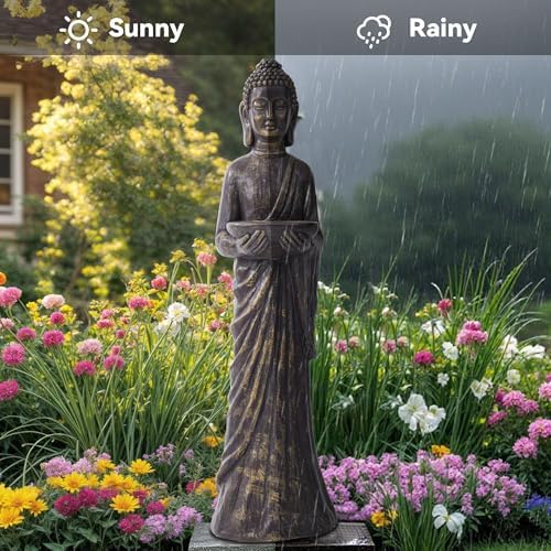 42" Buddha Outdoor Statue, Zen Meditative Figures, Gold-Black Finish - Image 4
