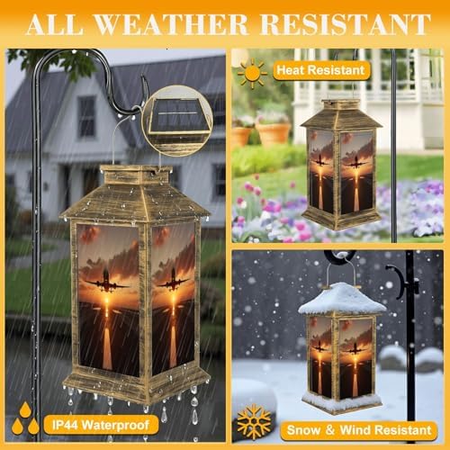 Solar Lantern Outdoor Waterproof Passenger Airplane Taking Off Sunset Garden Decor LED Hanging Solar Lights Tabletop Lamp Gifts for Women Mom Outside Yard Patio Porch - Image 3
