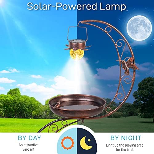 VEWOGARDEN S Bird Baths for Outdoors Metal Standing Bird Bath with Solar Lamp Vintage Garden Birdbaths with Flower Planter Pedestal(36" H * 19.6" W) - Image 3