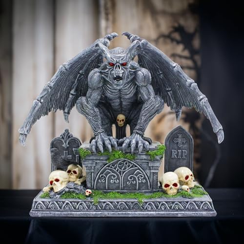 OrnamentallyYou Grave Guardian Gargoyle Figurine, 10" Solar Powered Gothic Halloween Garden Statue by OrnamentallyYou