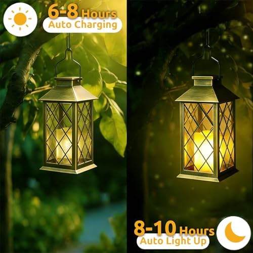 2 Pack 14'' Large Tempered Glass Solar Lanterns Outdoor Waterproof - Image 5