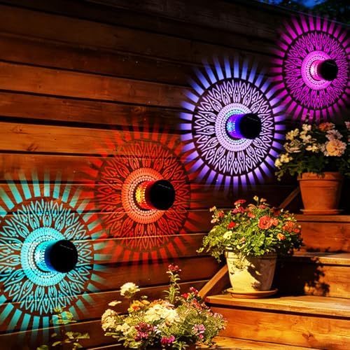 Retro Solar Lantern Outdoor Waterproof Wall Light Hollow Out Metal Decor by Jearytop