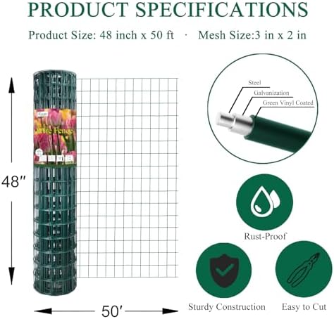 Green PVC Coated Welded Wire Fence 48" x 50' Roll, 2"x3" Mesh, 16 Gauge - Image 3