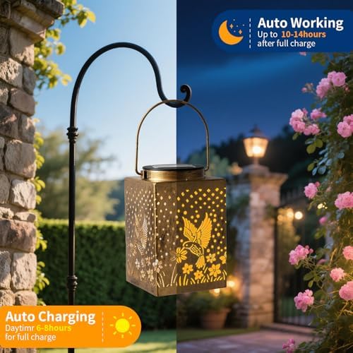 2 Pack Bronze Solar Lights Outdoor Waterproof Decorative - Gifts for Women Mom Grandma, Hummingbird Garden Decor for Yard, Patio,Backyard, Porch , Garden (Hummingbird) - Image 5