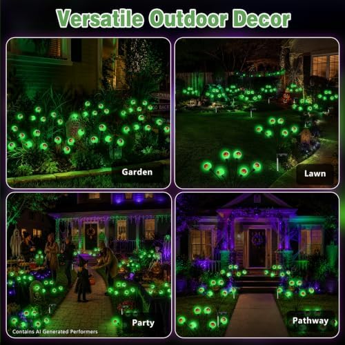EEW Solar Halloween Decorations Outdoor 6 Pack 36 LED Eyeball Lights Green - Image 2