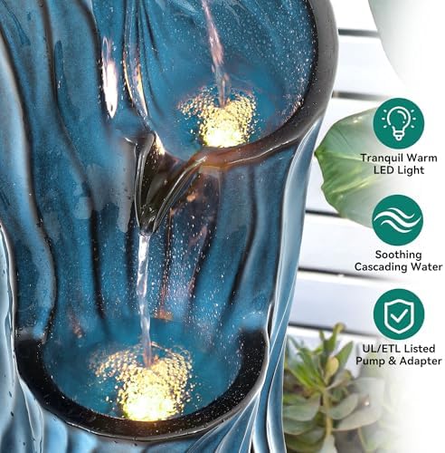 32" H Ceramic Outdoor Water Fountain, Art Sphere Dynamic Wave-Texture - Image 5