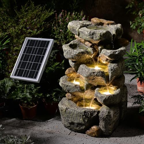 5 Tiered Solar Water Fountain Outdoor Garden with LED Lights by Pivotify