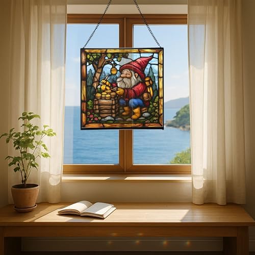 Gnome Beekeeping Stained Glass Suncatcher – Square Hanging Window Panel for Home, Garden, Nursery, Halloween, Christmas, Memorial Day – Whimsical Glass Art Gift for Gnome Lovers ccp1uh - Image 6