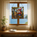 Gnome Beekeeping Stained Glass Suncatcher – Square Hanging Window Panel for Home, Garden, Nursery, Halloween, Christmas, Memorial Day – Whimsical Glass Art Gift for Gnome Lovers ccp1uh - Image 6