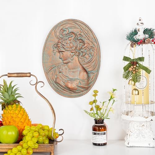 Sungmor Copper Cast Iron Wall Art, Oval-shaped Classical Lady Relief Plaque - Image 2