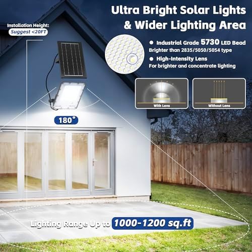 200W Solar Flood Light Outdoor 40000LM 6500K LED Solar Street Light with Remote, IP66 Waterproof Dusk to Dawn Outdoor Security Lighting, 13FT Cable Splitted Solar Powered Lamp for Parking Lot Garage - Image 2