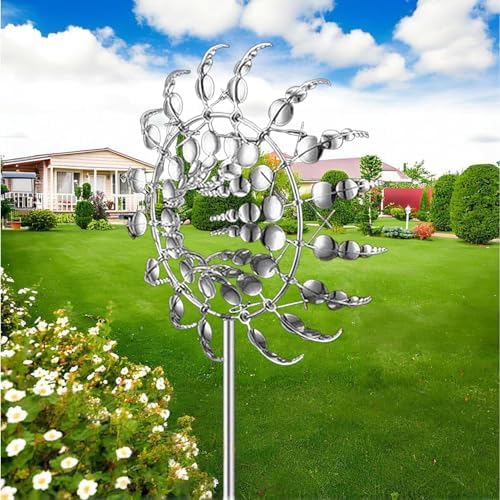 Magical Metal Windmill, Garden Spinners Outdoor, Wind Spinners Outdoor, 360° Metal Windmill for Yard Garden, Wind Powered Sculptures and Spinners for Decor (1Pcs Silver Windmill) - Image 2