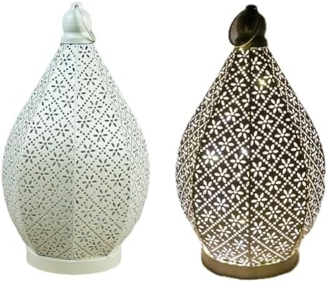 Moroccan Style Vintage Lantern Metal Decorative Table Lamp 9.84" Tall Moroccan Lantern Decorative Candle Holder Lamp for Home Living Room Bedroom Garden Yard Weddings Parties 01 by Ykybhx