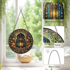 Stained Glass Window Hanging Moroccan Lantern and Orange Floral Mandala Sun Catchers Mediterranean Boho Art Glass Suncatchers for Home Porch Garden Indoor & Outdoor Decor (9.8x9.8 in) - Image 6