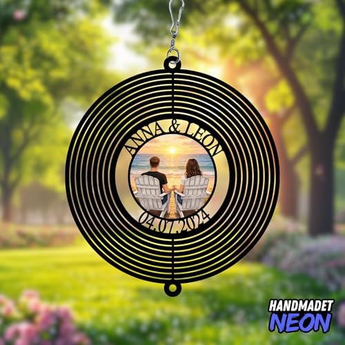 Personalized Beach Sunset Couple Wind Spinner, Custom Names & Date Metal Hanging with Photo Seaside Art, Outdoor Garden Yard Window Home Decor, Gifts for Anniversary, Valentine - Image 5