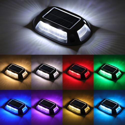 VOLISUN Solar Driveway Lights Dock Deck Lights 8 Pack,9 Colors in 1 Led IP67 Waterproof Outdoor Warning Step Light for Driveway Sidewalk Pathway RGB by VOLISUN