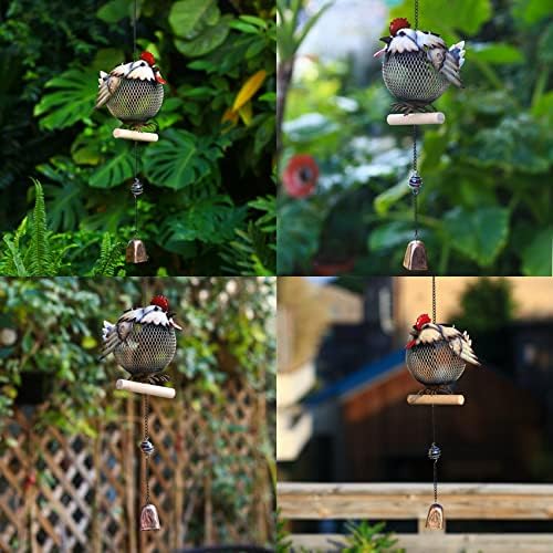 Solar Rooster Bird Feeder Squirrel Proof for Outside - Unique Cute Metal Animal Shaped Wild Bird Feeder with Solar Light, Wind Chime, Gift for Bird Lovers(Rooster) - Image 2
